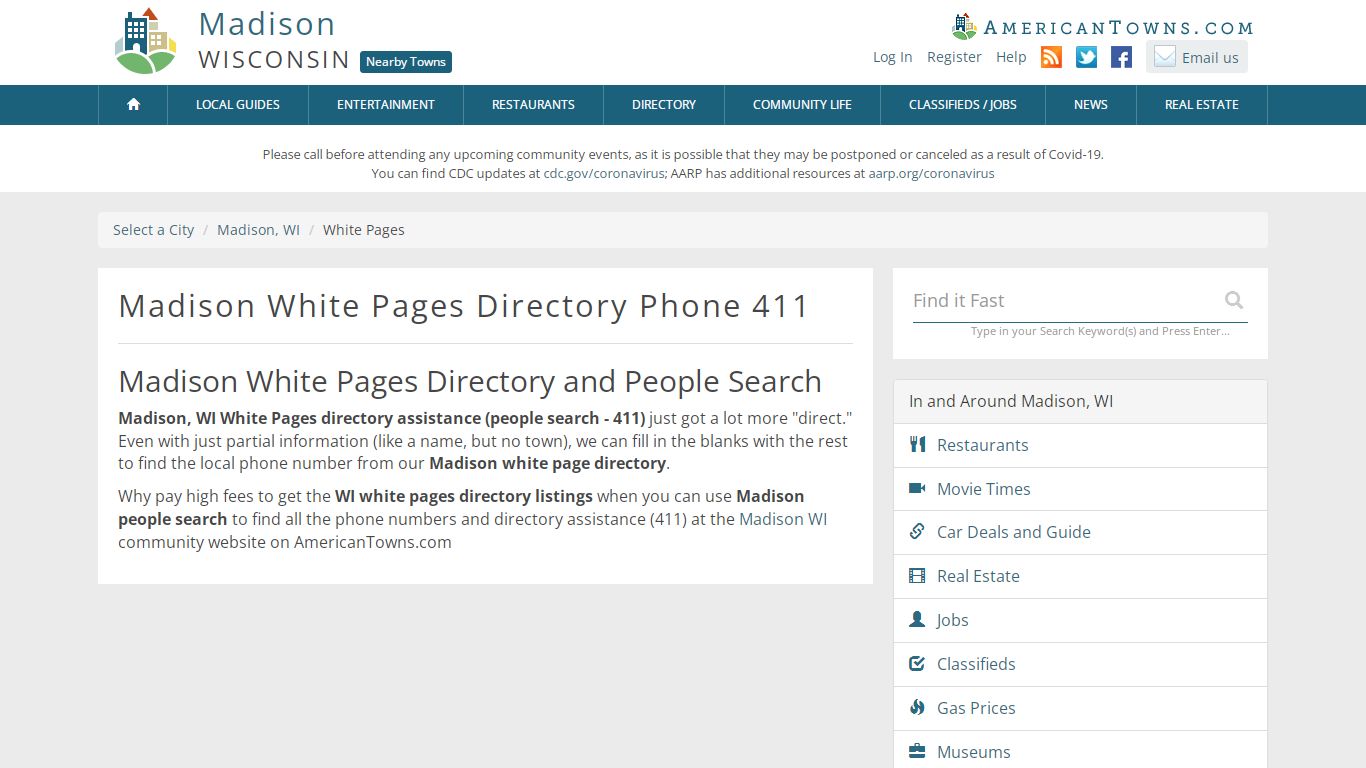 Madison WI White Pages, Phone Book, 411 People Search Directory